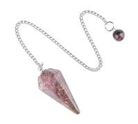 Générique Pendentif pendule en cristal poli à pointe hexagonale de 38 mm avec chaîne for la méditation et le travail énergétique(Rhodonite)