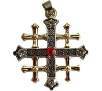 Générique Pendentif Rare et fine Copie Croix de Jérusalem Période Médiévale avec Cabochons en acier 2 tons et Chaîne