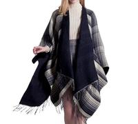 Générique Perle Africain de pour femmes, Cape Poncho ouverte sur le devant, pulls chauds surdimensionnés, Cardigan décontracté, châles pour l'automne et l'hiver Chat Tissu (Black, One Size)