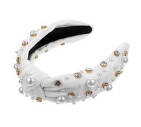 Générique Perles D'Imitation Dorées Bandeau De Perles Blanches Bandeaux Noués En Tissu Strass