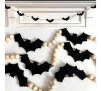 Générique Perles en Bois Et Chauves-Souris en Feutre pour Halloween, Guirlande Effrayante De Chauves-Souris en Feutre Noir, Perles Bohèmes à Suspendre, Décoration Murale pour Cheminée d'halloween