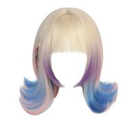 Générique Perruque courte de cosplay avec 2 clips, blonde, rose, bleu, ombré, pour concert d'Halloween