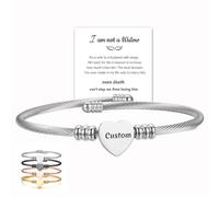 Générique Personalized Name&Date Memorial Bracelet, Backbass Customized Name Stainless Steel Heart Open Bracelets, Womens Customized Inspirational Engraved Bracelet, Jewelry Gifts (Silver)