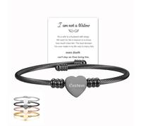 Générique Personalized Name&Date Memorial Bracelet, Backbass Customized Name Stainless Steel Heart Open Bracelets, Womens Customized Inspirational Engraved Bracelet, Jewelry Gifts (Black)
