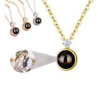 Générique Personalized Picture Necklace Projection Necklace with Photo Inside, Custom Projection Necklaces with Picture Inside - Pictures Necklaces Gifts for Women Birthday Valentines (Golden)