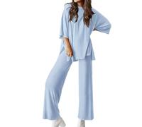Générique Peshoriadm Casual 2-Piece Loose-Fit Short Sleeve Top & Wide-Leg Pants Set With Pockets,Matching Outfit for Daily Wear (#2,S)