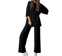 Générique Peshoriadm Casual 2-Piece Loose-Fit Short Sleeve Top & Wide-Leg Pants Set With Pockets,Matching Outfit for Daily Wear (#3,S)