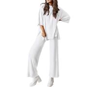Générique Peshoriadm Casual 2-Piece Loose-Fit Short Sleeve Top & Wide-Leg Pants Set with Pockets,Suitable for summer wear, plus size (white,xxl)