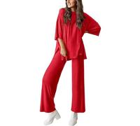 Générique Peshoriadm Casual 2-Piece Loose-Fit Short Sleeve Top & Wide-Leg Pants Set with Pockets,Suitable for summer wear, plus size (bright red,m)