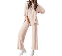 Générique Peshoriadm Casual 2-Piece Loose-Fit Short Sleeve Top & Wide-Leg Pants Set with Pockets,Suitable for summer wear, plus size (beige,xxl)