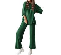 Générique Peshoriadm Casual 2-Piece Loose-Fit Short Sleeve Top & Wide-Leg Pants Set with Pockets,Suitable for summer wear, plus size (dark green,m)