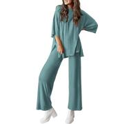 Générique Peshoriadm Casual 2-Piece Loose-Fit Short Sleeve Top & Wide-Leg Pants Set with Pockets,Suitable for summer wear, plus size (peacock green,xl)