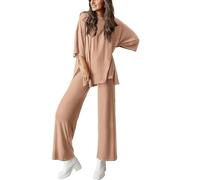 Générique Peshoriadm Casual 2-Piece Loose-Fit Short Sleeve Top & Wide-Leg Pants Set with Pockets,Suitable for summer wear, plus size (khaki,l)