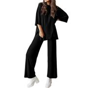 Générique Peshoriadm Casual 2-Piece Loose-Fit Short Sleeve Top & Wide-Leg Pants Set with Pockets,Suitable for summer wear, plus size (black,xxl)