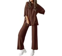 Générique Peshoriadm Casual 2-Piece Loose-Fit Short Sleeve Top & Wide-Leg Pants Set with Pockets,Suitable for summer wear, plus size (Coffee,l)