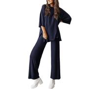 Générique Peshoriadm Casual 2-Piece Loose-Fit Short Sleeve Top & Wide-Leg Pants Set with Pockets,Suitable for summer wear, plus size (navy blue,xxl)