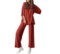 Générique Peshoriadm Casual 2-Piece Loose-Fit Short Sleeve Top & Wide-Leg Pants Set with Pockets,Suitable for summer wear, plus size (brick red,l)