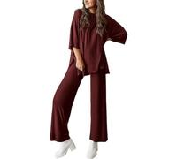 Générique Peshoriadm Casual 2-Piece Loose-Fit Short Sleeve Top & Wide-Leg Pants Set with Pockets,Suitable for summer wear, plus size (wine red,l)