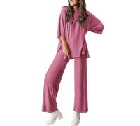 Générique Peshoriadm Casual 2-Piece Loose-Fit Short Sleeve Top & Wide-Leg Pants Set with Pockets,Suitable for summer wear, plus size (pink,xxl)