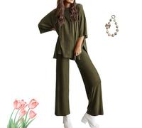 Générique Peshoriadm Casual 2-Piece Loose-Fit Short Sleeve Top & Wide-Leg Pants Set With Pockets. Womens Outfits Lounge Wear Set (#12,Grand)