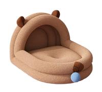 Générique Pet Cave - Semi Enclosed Bed for Cats | Plush Fabric with Capybara Theme, Detachable Ball Toy, Anti Slip Base for Indoor Living Room, Bedroom Floor, Spring Summer Fall Winter Comfort