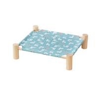 Générique Pet Hammock Bed | Wood, 20.9in X 18.9in X 5.1in, 740g | Elevated Cot for Small Cats, Dogs | Removable Washable Cover, Tropical/Dinosaur/Alpaca Pattern