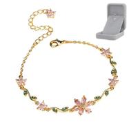 Générique Petal Blossom Flower Bracelet,Gold Plated Cubic Zirconia Floral Adjustable Chain Link Bracelet for Women,Sparkly Rhinestone Jewelry Gift for Her Birthday Valentine's Day (Golden)