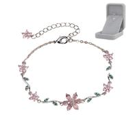 Générique Petal Blossom Flower Bracelet,Gold Plated Cubic Zirconia Floral Adjustable Chain Link Bracelet for Women,Sparkly Rhinestone Jewelry Gift for Her Birthday Valentine's Day (Silver)