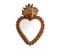 Générique Petit Miroir Décoratif, Cœur Ex-Voto Orné d'une Flamme, Mordoré, Fabrication Soignée, Collection Ex Voto, 19 cm x 12,5 cm, Système d'Accroche Inclus