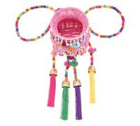 Générique Petit Panier Tissé à Dos Garçon Fille avec Pompons Style Ethnique à Dos Léger pour Pique- et Jeux Plein Air