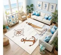 Générique Petit Tapis Chambre Côtier Nautique 90x120, Tapis à Motif Ancres Phare pour Cuisine, Entrée Interieur, Couloir, Lavable en Machine Doux Antidérapant, Descente de Lit GV187