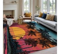 Générique Petit Tapis Chambre Palmier Coucher du Soleil 90x120, Tapis à Motif Paysage Tropical pour Cuisine, Entrée Interieur, Couloir, Lavable en Machine Doux Antidérapant, Descente de Lit EV187