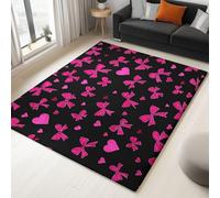 Générique Petit Tapis Cœurs et Nœuds Roses Chambre Bébé et Descente de Lit Doux Lavable 60 x 90 cm Noir Rose