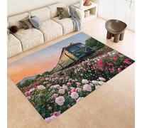 Générique Petit Tapis Décoratif 60x90 cm Texture Douce Imitation Cachemire Impression Feu Voiture Fleur 3D HD Nettoyage Facile à l'Aspirateur ou en Machine Convient pour Salle de Bain Cuisine Entrée