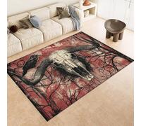 Générique Petit Tapis Décoratif 60x90 cm Texture Douce Imitation Cachemire Impression Vache TêTe Branche 3D HD Nettoyage Facile à l'Aspirateur ou en Machine Convient pour Salle de Bain Cuisine Entrée