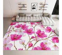 Générique Petit Tapis Fleurs Élégant 60 x 90 cm, Tapis de Salon ou Chambre Lavable Machine et Antidérapant, Poils Ras Doux Imitation Laine Antistatique Artistique Branches Feuilles Poudre Blanche