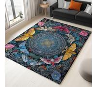 Générique Petit Tapis Mandala Ethnique Coin Méditation et Descente de Lit Boho Chic Lavable 60 x 90 cm Bleu Multicolore