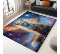 Générique Petit Tapis Renard de l'espace Galaxie Chambre Bébé et Coin Jeu Poils Ras Lavable 60 x 90 cm Violet Bleu