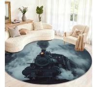 Générique Petit Tapis Rond Lavable en Forme de Train à Vapeur pour Chambre d'enfant, Salle de Jeux, Table Basse, décoration d'intérieur - 90 cm