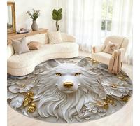 Générique Petit Tapis Rond Lavable en Relief pour Chambre d'enfant, Salle de Jeux, Table Basse, décoration d'intérieur - Motif Loup - 60 cm