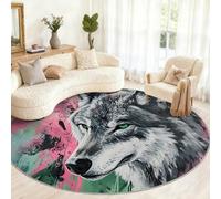 Générique Petit Tapis Rond Lavable Motif Loup pour Chambre d'enfant, Salle de Jeux, Table Basse, décoration d'intérieur - 100 cm