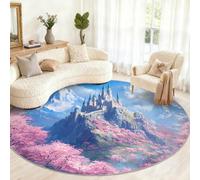 Générique Petit Tapis Rond Lavable pour Chambre d'enfant, Salle de Jeux, Table Basse, 80 cm, château de Princesse