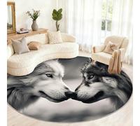 Générique Petit Tapis Rond Lavable pour Chambre d'enfant, Salle de Jeux, Table Basse, décoration d'intérieur - Motif Loup - 90 cm