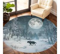 Générique Petit Tapis Rond Lavable pour Chambre d'enfant, Salle de Jeux, Table Basse, décoration d'intérieur - Motif Loup en Bois - 60 cm