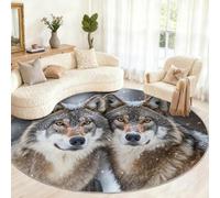 Générique Petit Tapis Rond Lavable pour Chambre d'enfant, Salle de Jeux, Table Basse, décoration d'intérieur - Motif Loup - 80 cm