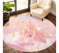 Générique Petit Tapis Rond Lavable pour Chambre d'enfant, Salle de Jeux, Table Basse, décoration d'intérieur - Motif château de Princesse - 60 cm