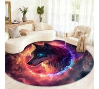 Générique Petit Tapis Rond Lavable pour Chambre d'enfant, Salle de Jeux, Table Basse, décoration d'intérieur - Motif Loup Magique - 80 cm