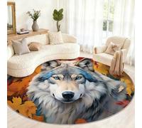 Générique Petit Tapis Rond Lavable pour Chambre d'enfant, Salle de Jeux, Table Basse, décoration d'intérieur Motif Loup 80 cm