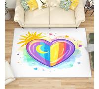 Générique Petit Tapis Salon Chambre Poils Ras Amour Romantique Soleil Lune Antidérapant Tapis Lavables en Machine Coloré à Poils Courts pour Cuisine, Salle à Manger, Bureau, 60x90 cm