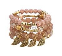 Générique Petite 4 Bracelet Largeur Anneaux Multicouche Verre Perle Bracelet Feuille Bracelet Bijoux Pour Pierres Mamie Bijoux (E, One Size)